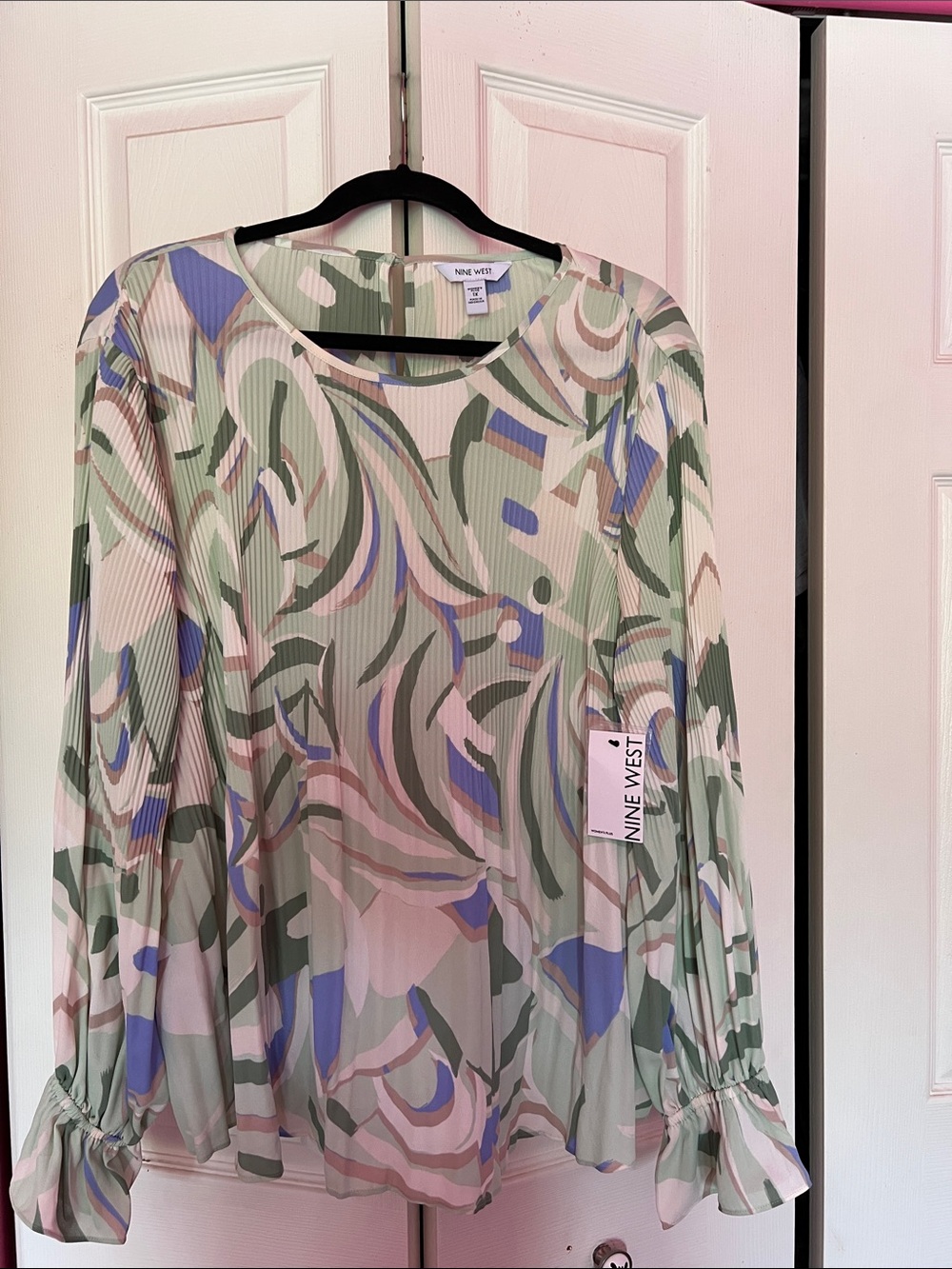 Nine West Pleated Abstract Print Blouse NEW WITH TAGS Size 1X